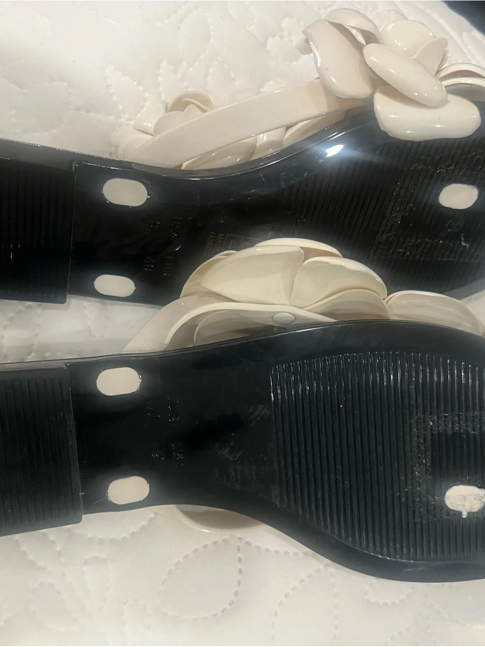 Jeffrey Campbell Black Footbed Sandals with Cream Braided Floral Straps